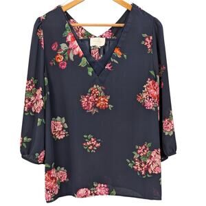 Skies Are Blue Dark Floral Blouse V-Neck Whimsigoth Romantic Boho Feminine XL